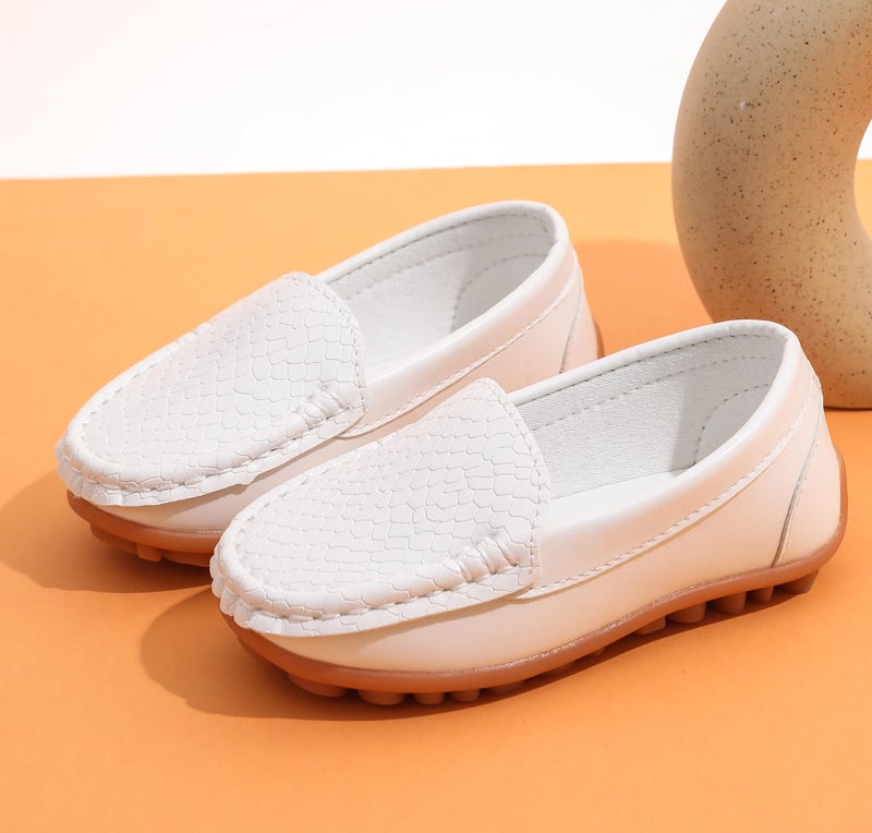 LONSOEN Toddler/Little Kid Boys Girls Soft Synthetic Leather Loafer Slip-On Boat-Dress Shoes/Sneakers,White,SHF103 CN27 - Image 2
